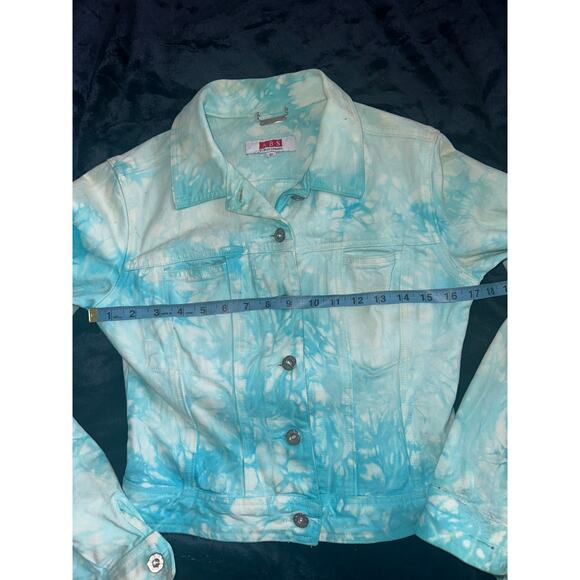 VINTAGE Y2K UNWORN A.B.S. TURQUOISE TIE DYE DENIM JEAN JACKET - Picture 3 of 8